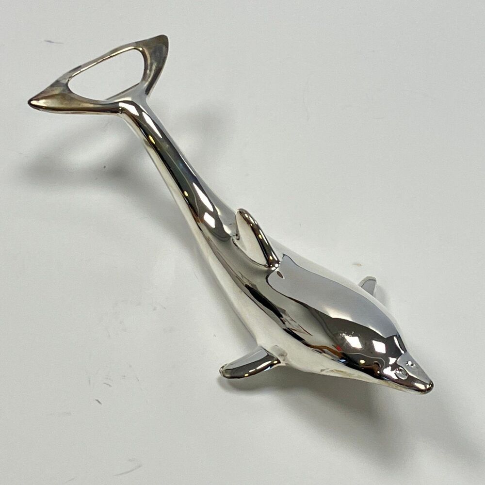 Lillian Vernon Dolphin Bottle Opener Silver Plated Twist And Pop Opener With Box